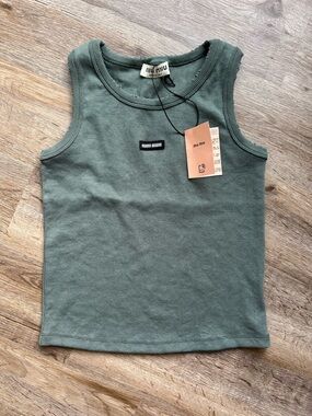 Miu Miu Olive Green Ribbed Tank Top